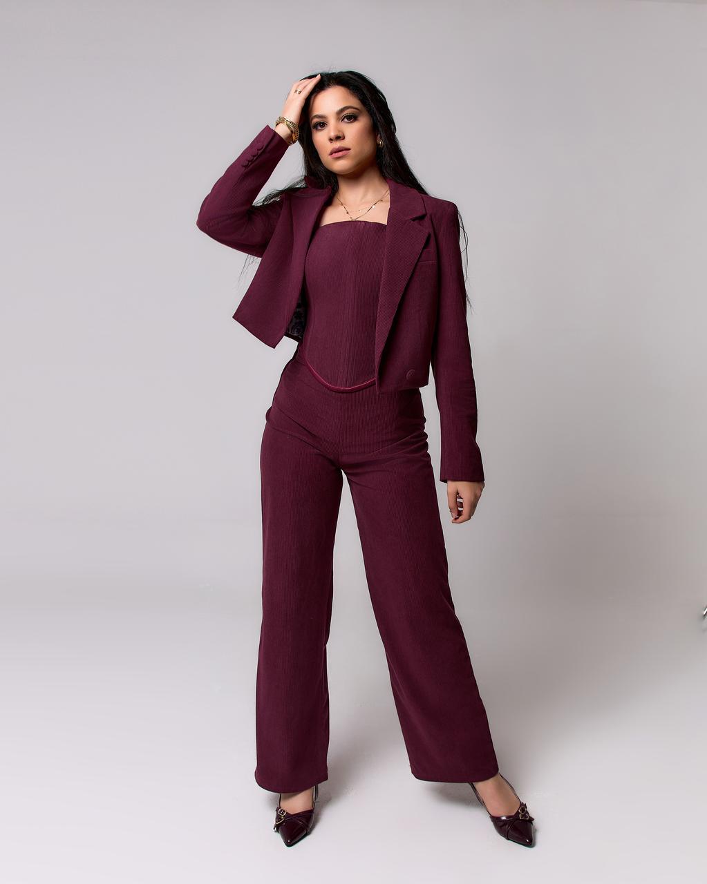 Burgundy striped velvet suit